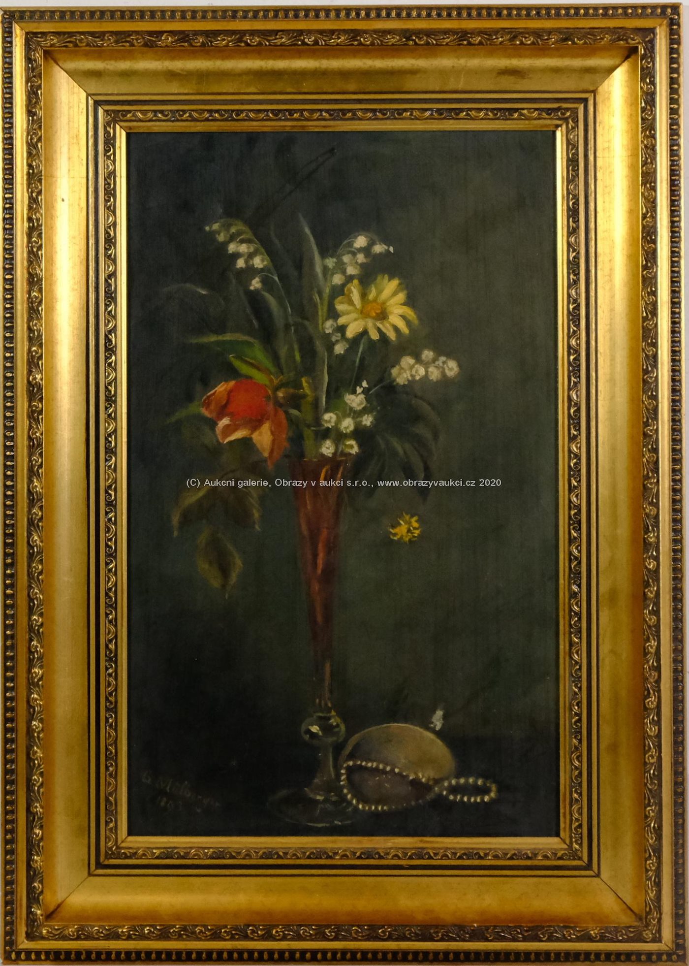 G. Mülberger - Zátiší s květinou a perlami