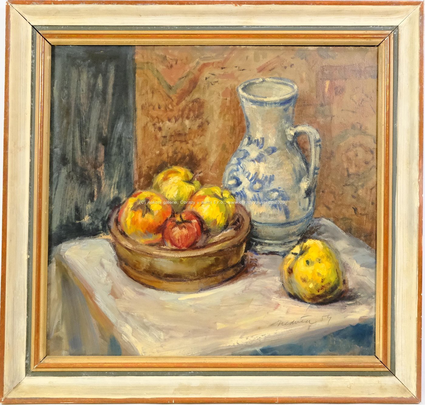 František Nedvěd - Zátiší s jablky a malovaným džbánkem