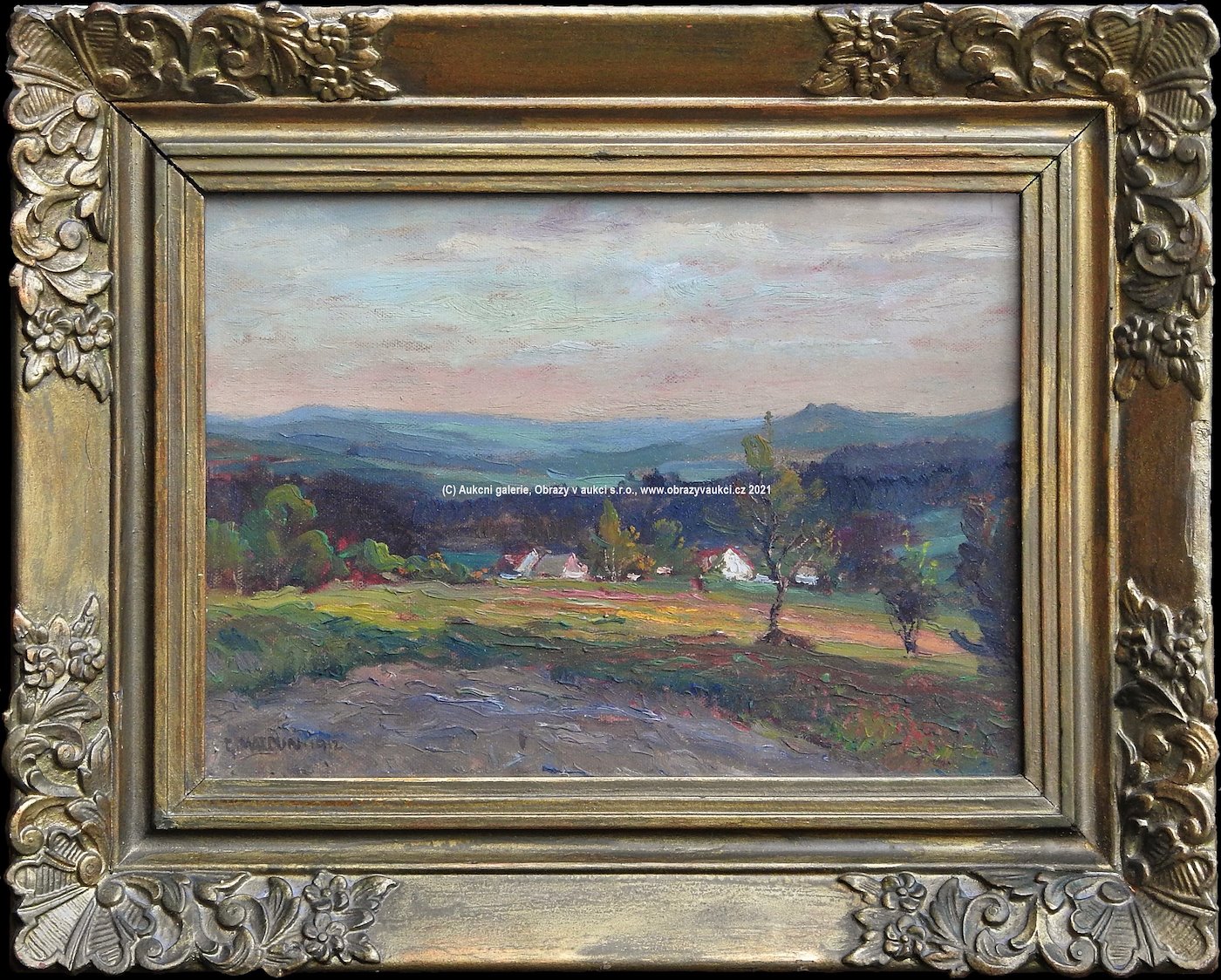 Gustav Macoun - Krajina s vesnicí - oboustranný obraz