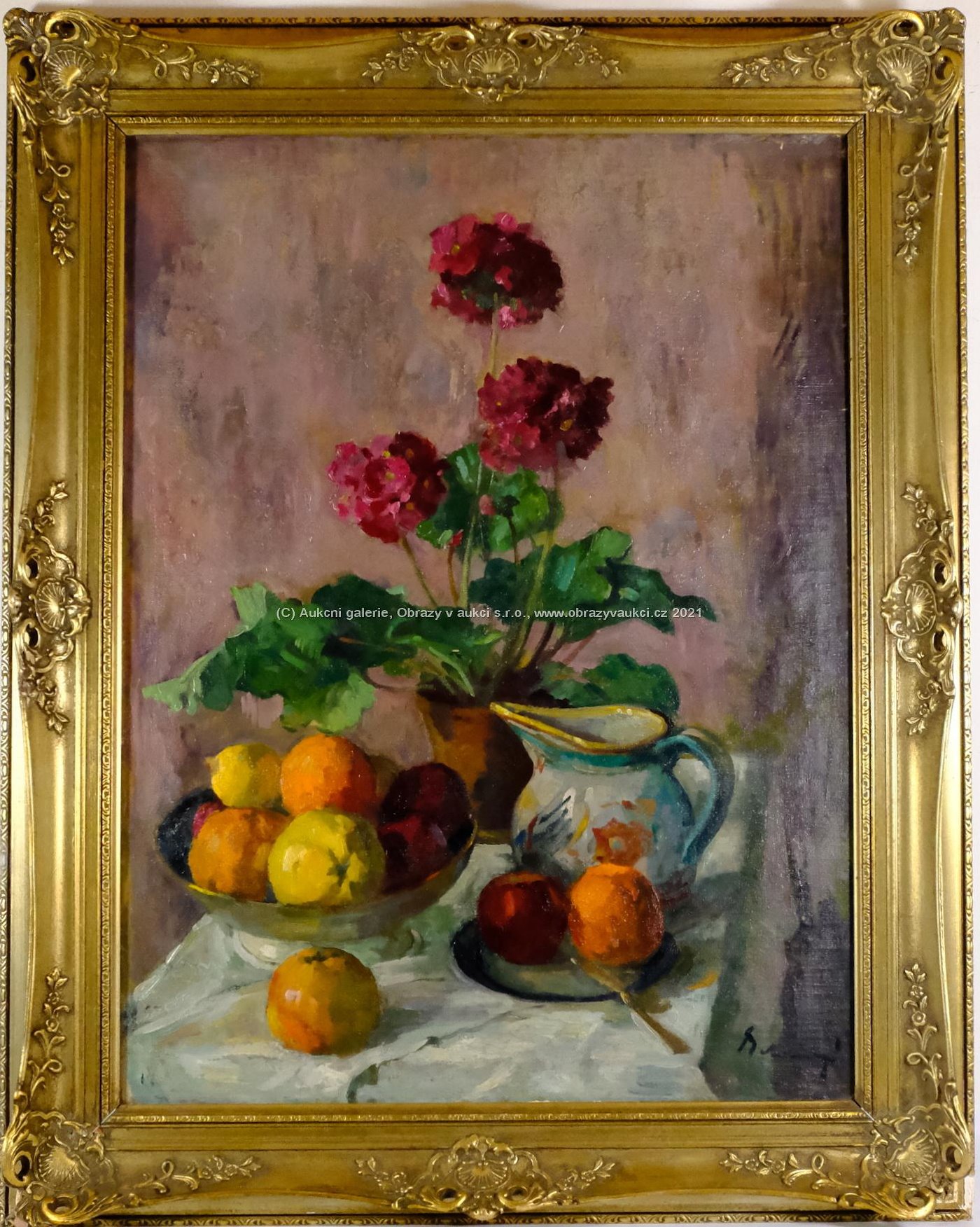 Victor Belanyi - Zátiší s květinou a ovocem