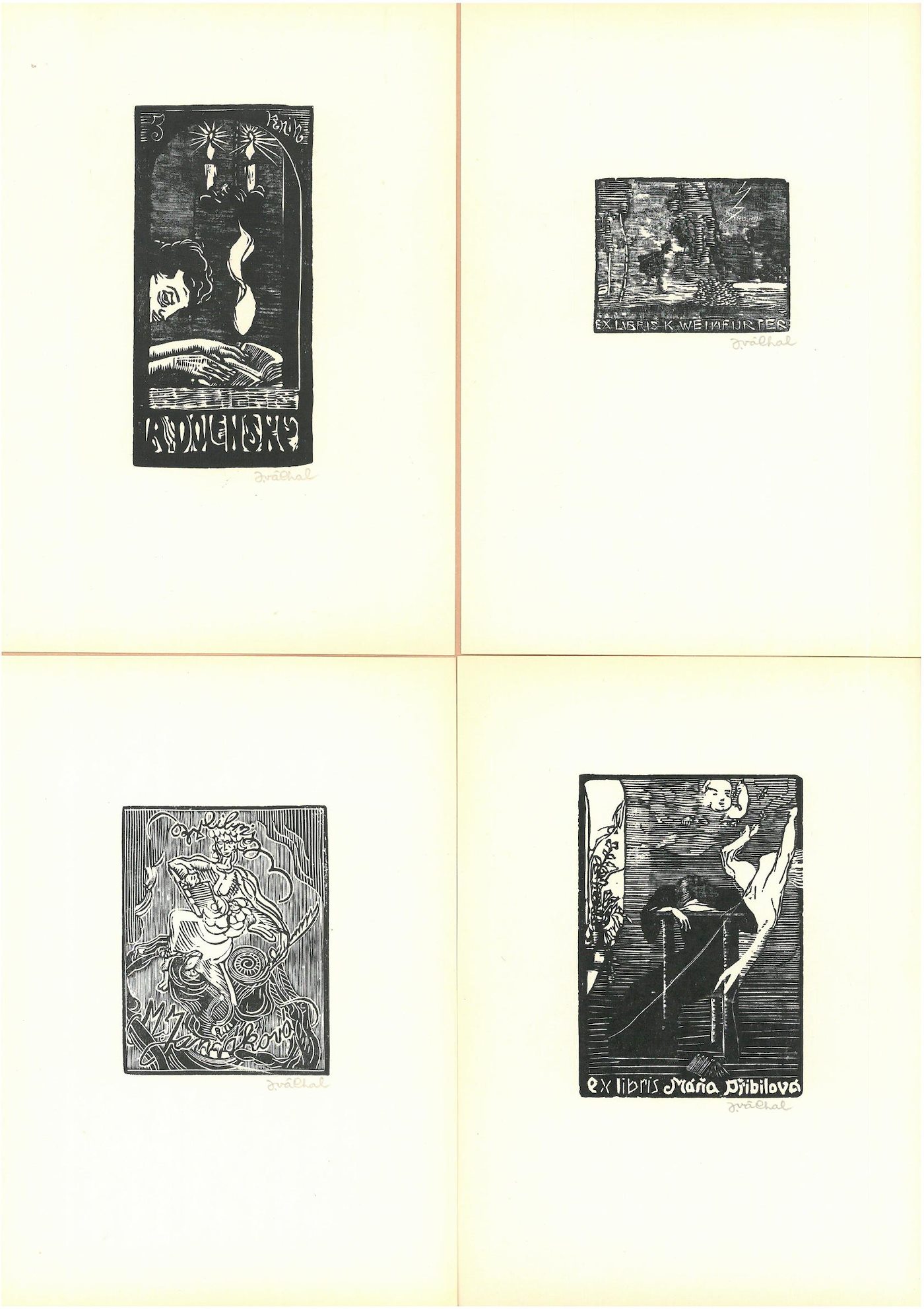 Josef Váchal - Konvolut 4 exlibris -  čtyři groteskní a erotické figury