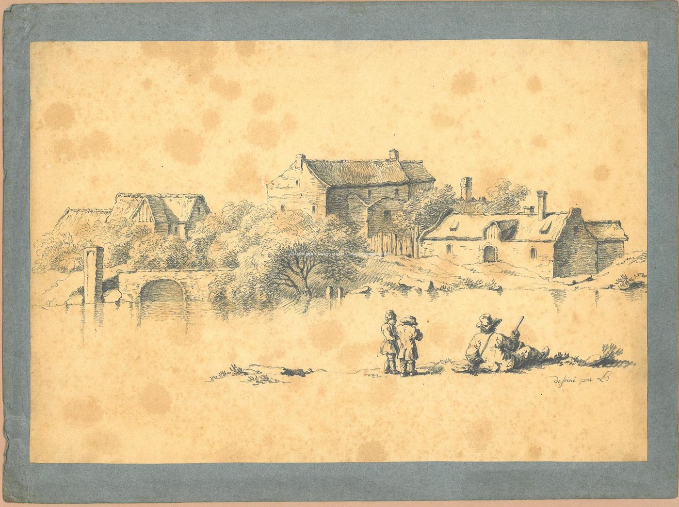neznámý francouzský malíř 18. stol. - Krajina s řekou a domy