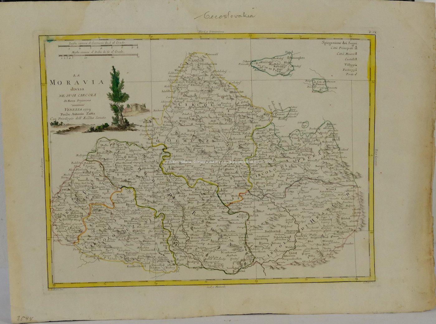 G. Zuliani a G. Pitteri - Mapa Moravy ¨La Moravia divisa nei suoi circoli¨