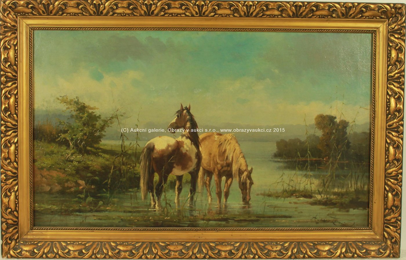 signatura nečitelná - Koně u jezera