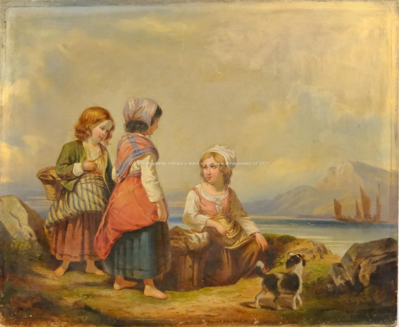 středoevropský malíř konce 19. stol. - Dívky na břehu moře