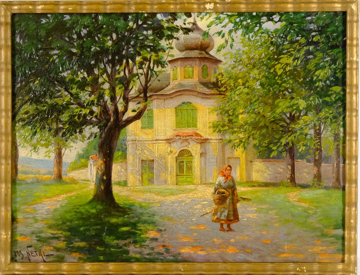 Josef Netal - Konvolut 2 obrazů: Žena u kostela, Chalupa z Rejsku
