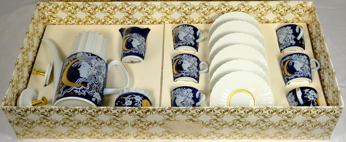 porcelánka Březová (Pirkenhammer) - Mocca servis s motivy podle Alfonse Muchy