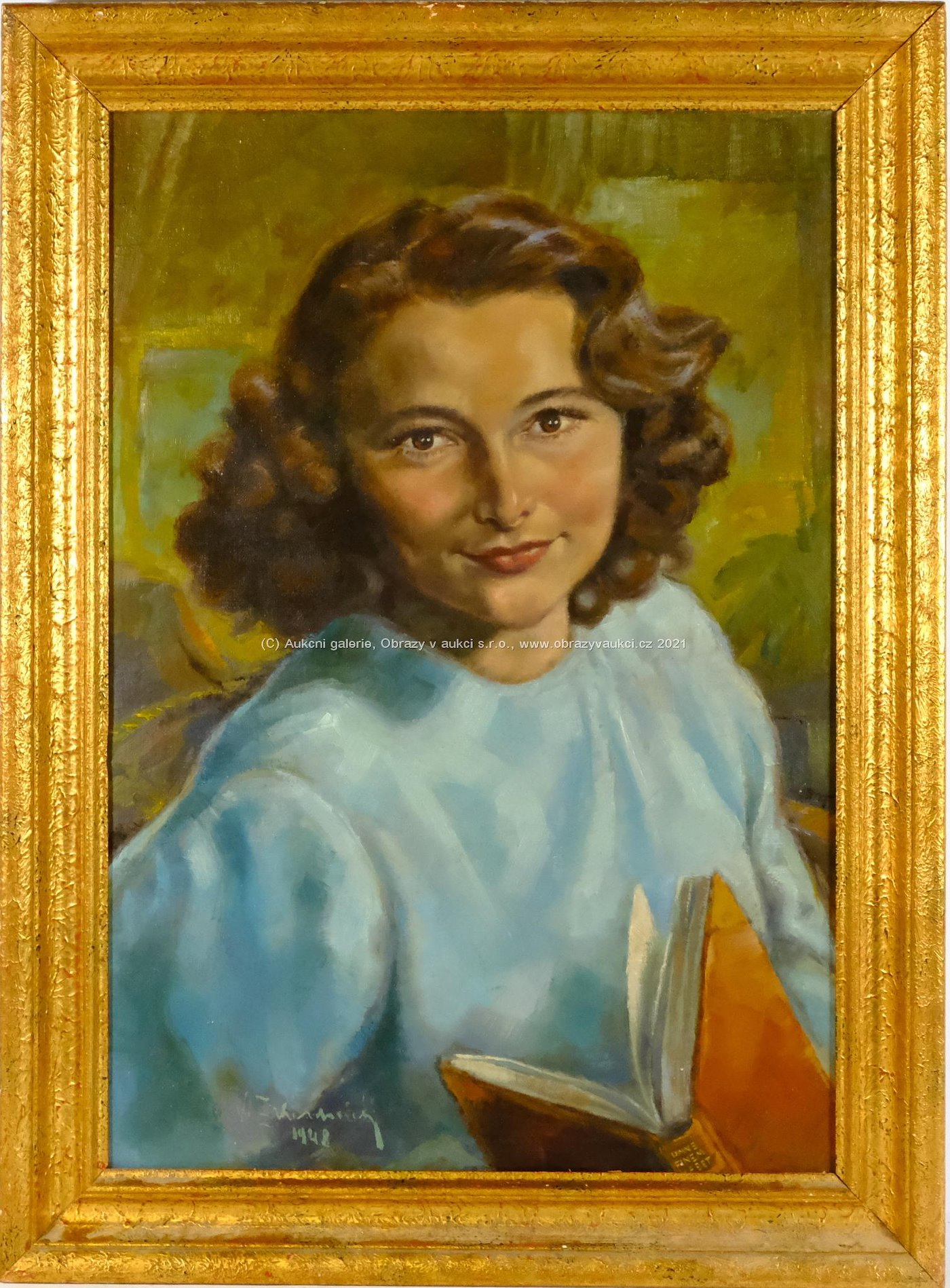 signatura  nečitelná - Usměvavé děvče s knihou