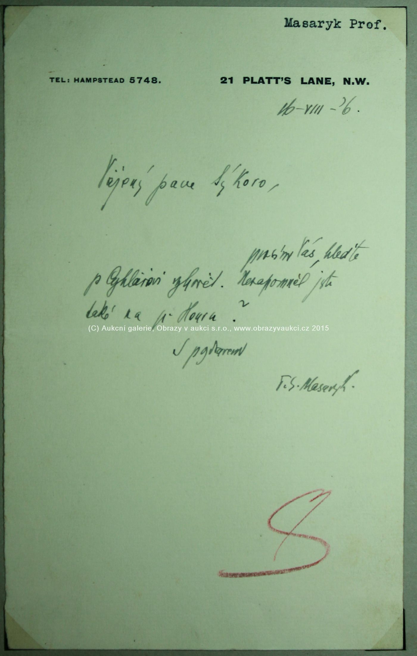 z roku 1916 - Dopis T. G. Masaryka