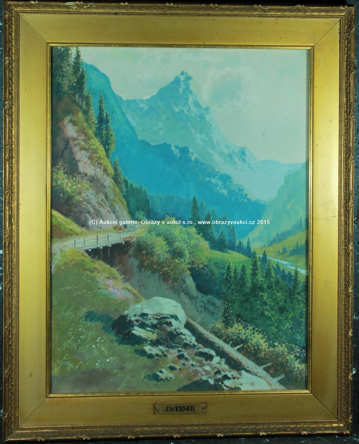 na rámu štítek J. Werner - V horském údolí