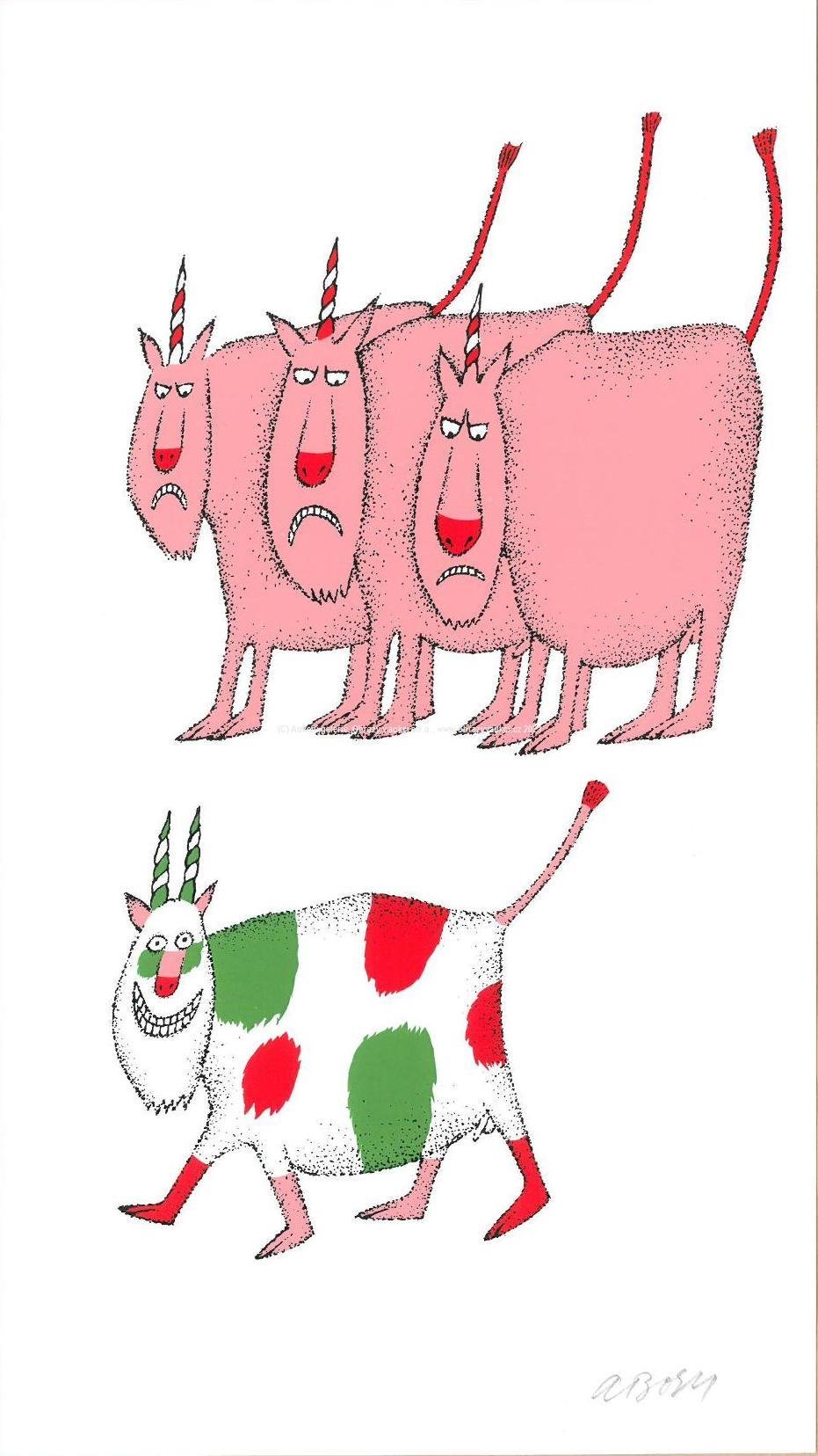 Adolf Born - Růžoví býčci a barevně vymóděná kráva
