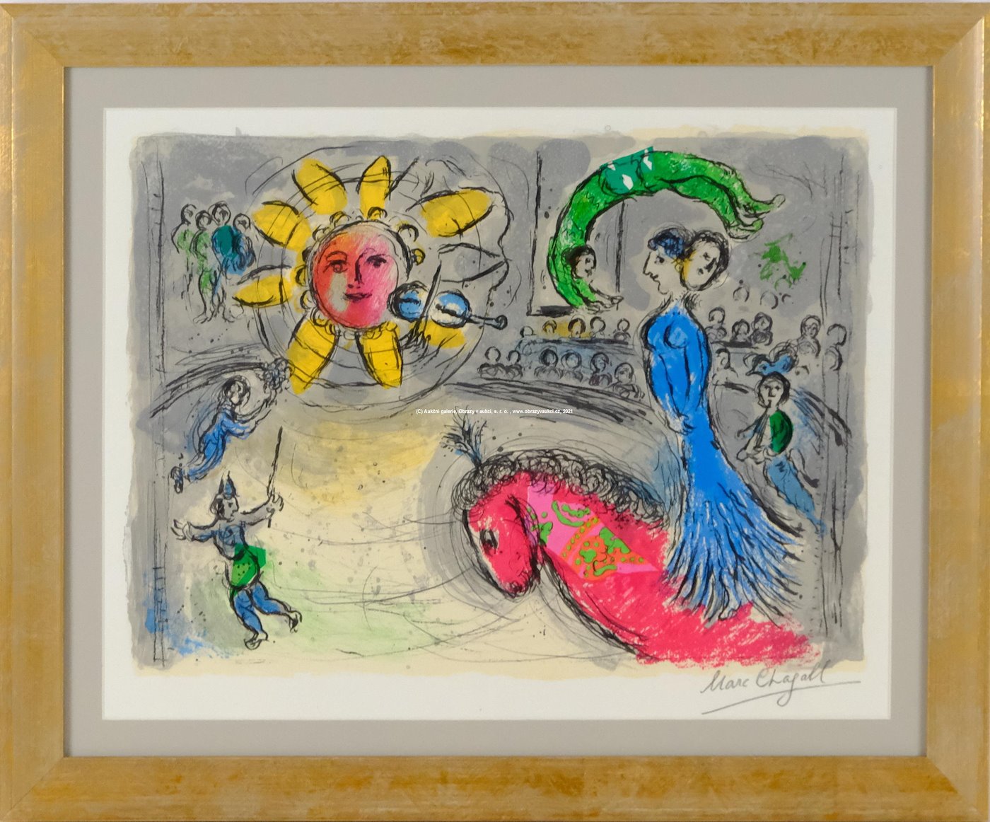 Marc Chagall - Slunce s rudým koněm v manéži