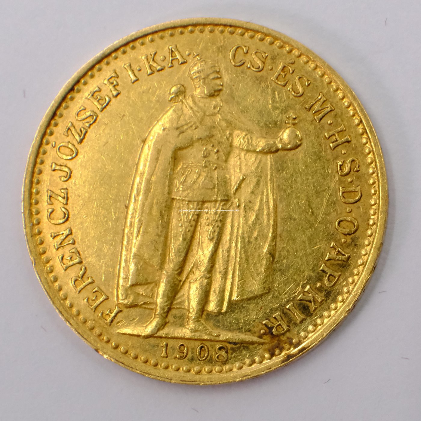 .. - Rakousko Uhersko zlatá 10 Koruna 1908 K.B. uherská. Zlato 900/1000, hrubá hmotnost mince 3,387g