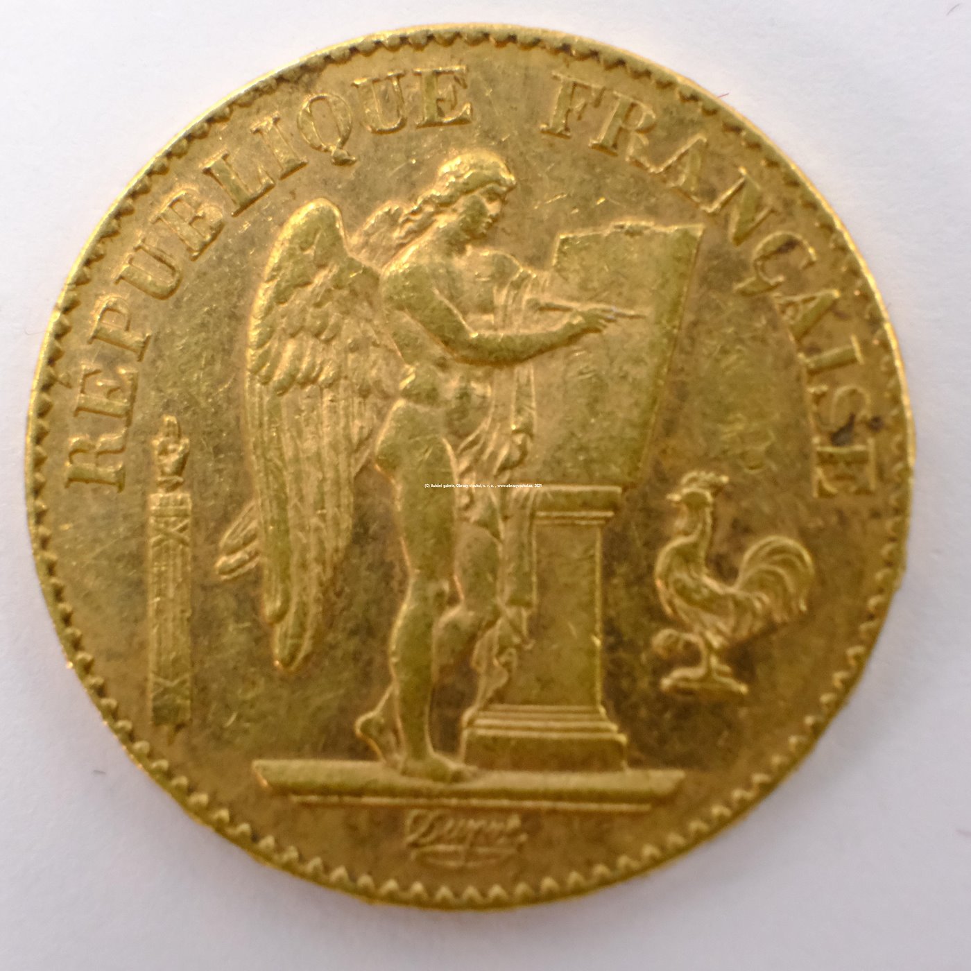 .. - Francie zlatý 20 frank Anděl štěstí 1896. Zlato 900/1000, hrubá hmotnost 6,44g