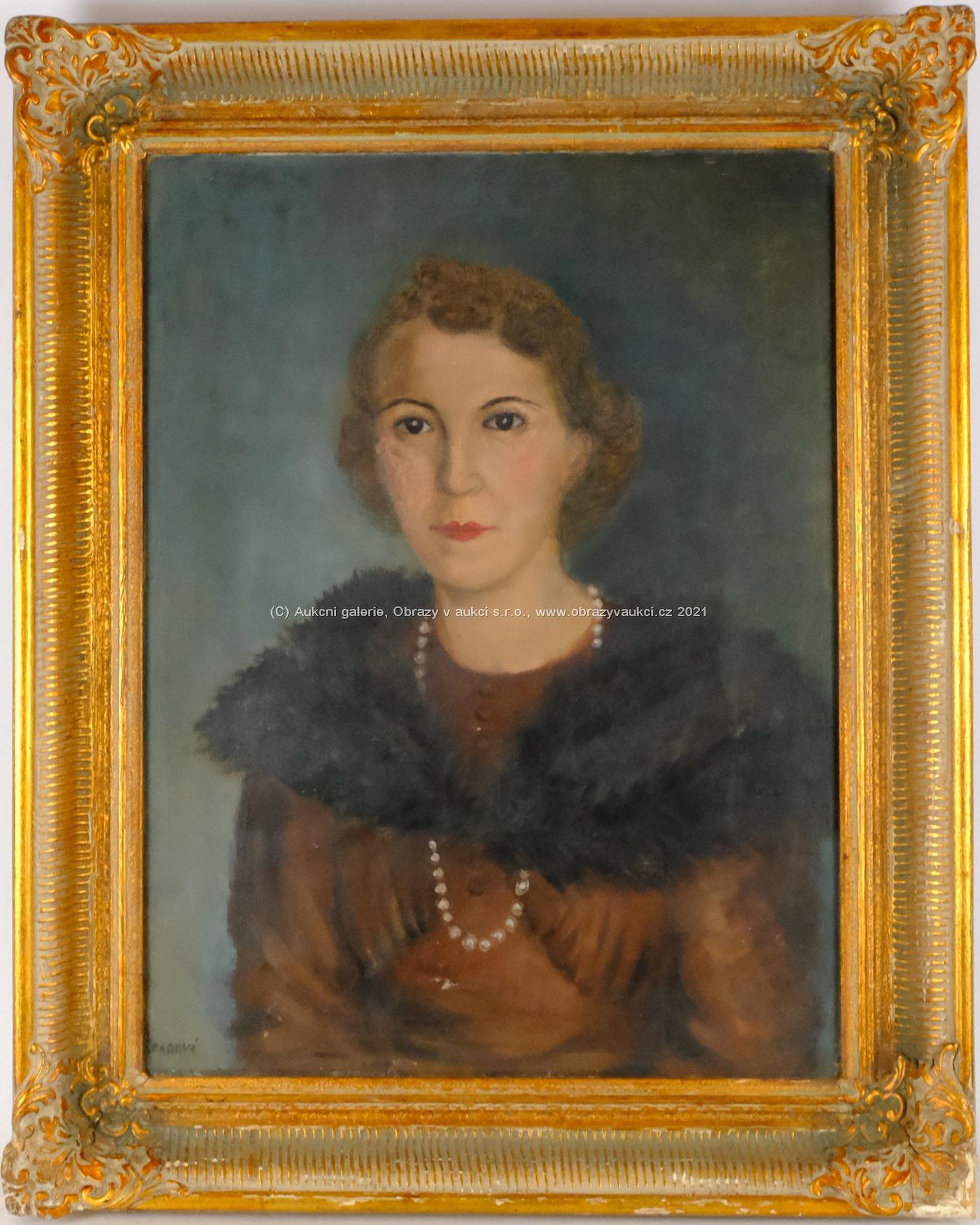 Běla Kašparová Riegrová - Portrét dámy s perlovým náhrdelníkem