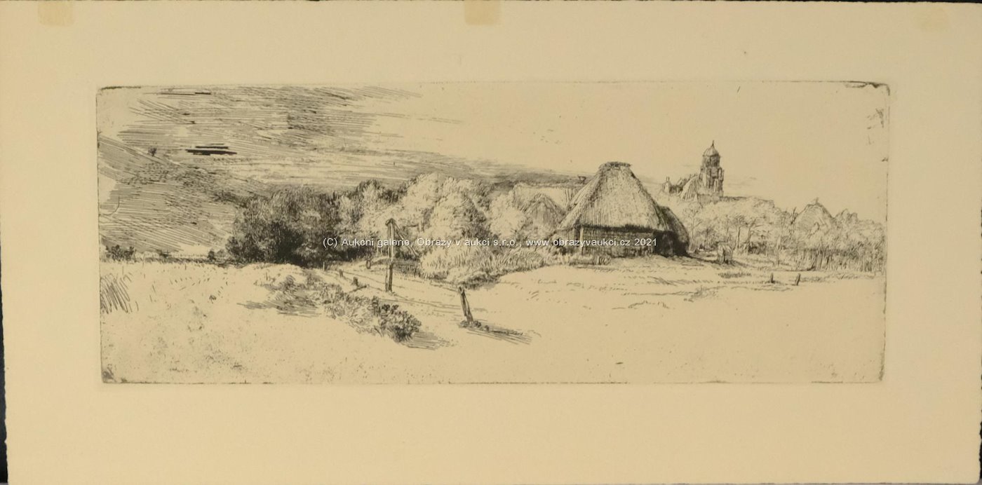 Rembrandt van Rijn - Stodola s kostelíkem
