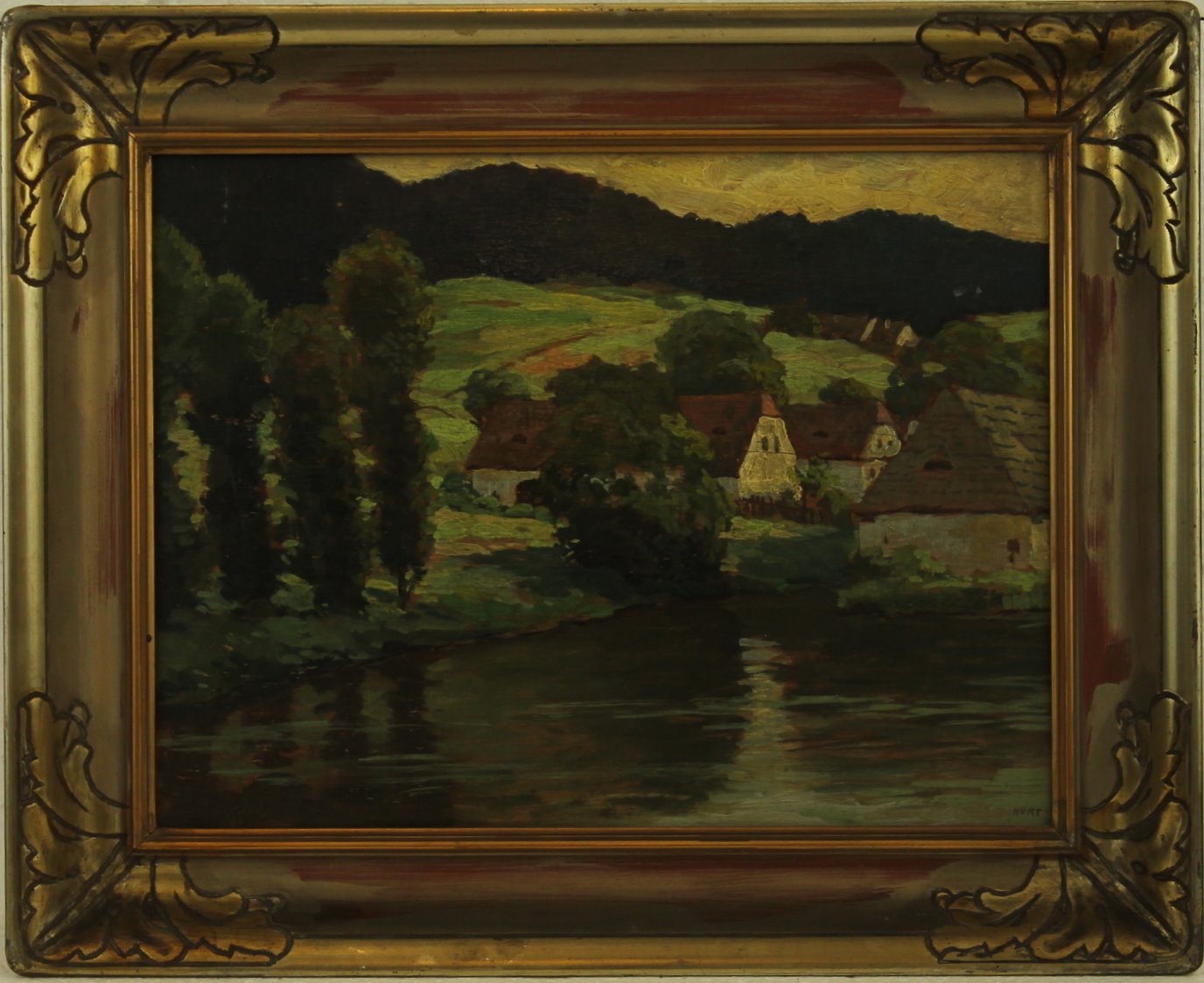 Josef Hurt - Vesnice s rybníkem pod černým lesem