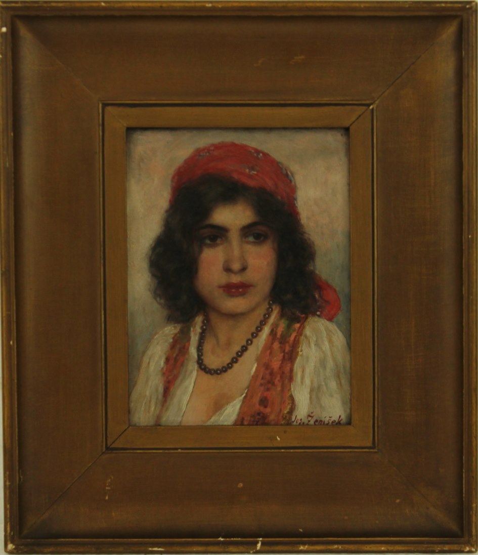 Josef Ženíšek - Portrét dívky s červeným šátkem