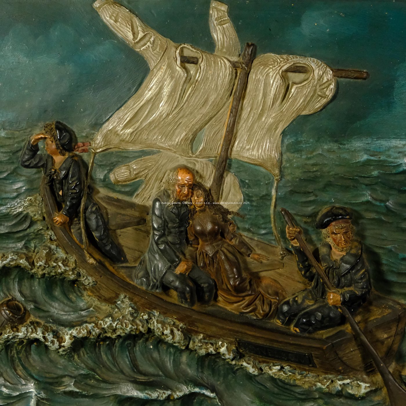 Evropa 20. století - Sádrový reliéf - Muži na loďce