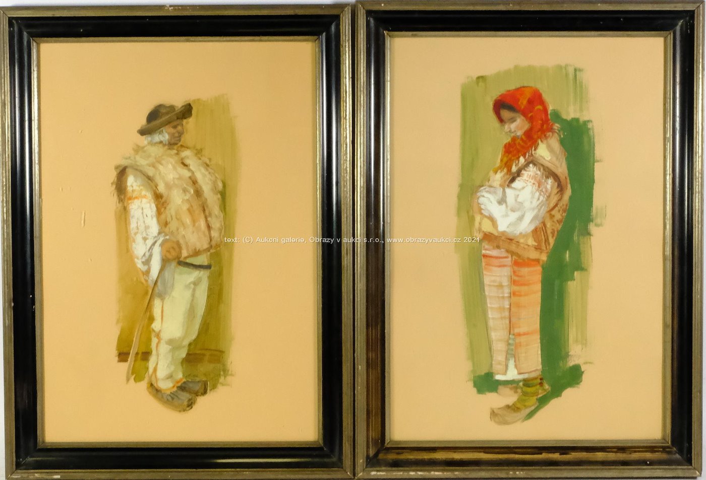 Josef Konečný - Párové obrazy - Muž v kožuchu a Žena s šátkem