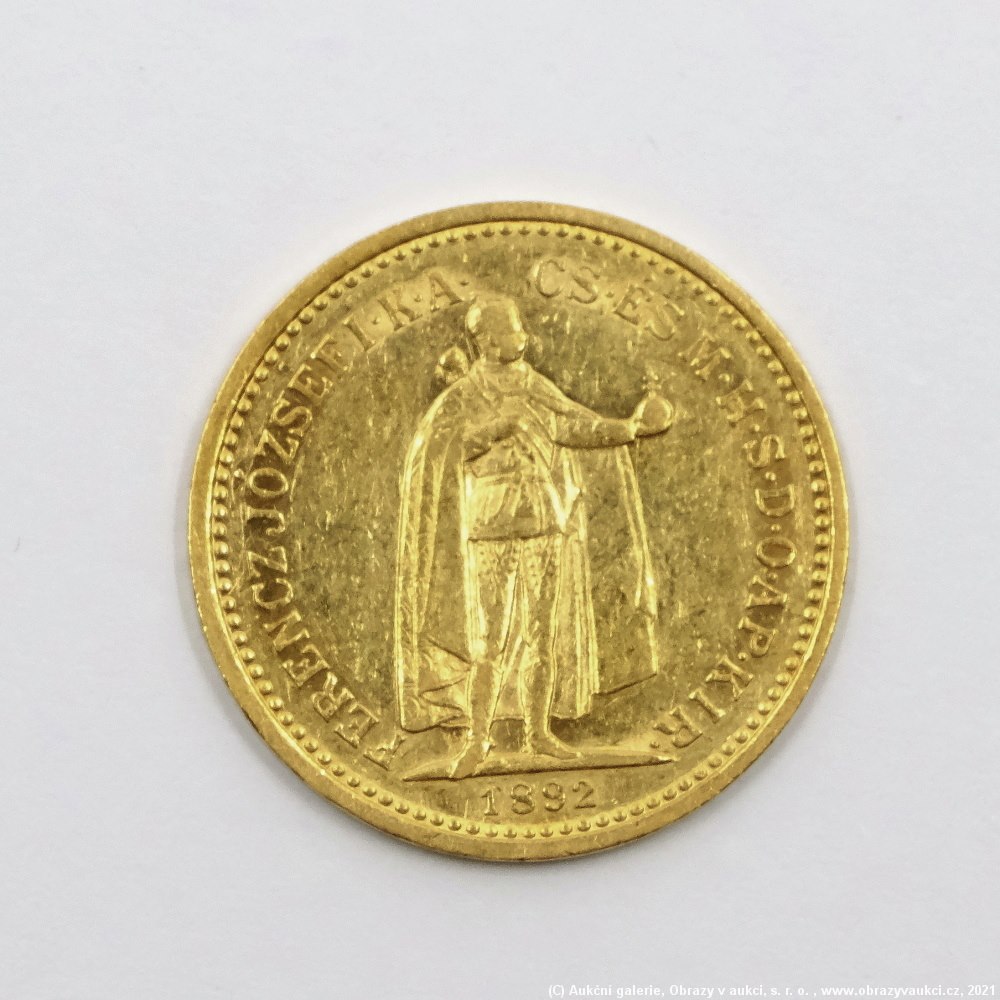 .. - Rakousko Uhersko zlatá 10 Koruna 1892 K.B. uherská. Zlato 900/1000, hrubá hmotnost mince 3,387g