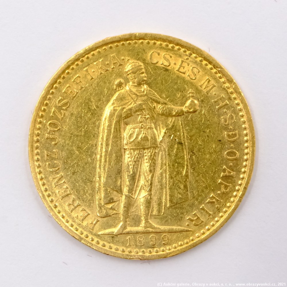 .. - Rakousko Uhersko zlatá 10 Koruna 1899 K.B.  uherská. Zlato 900/1000, hrubá hmotnost mince 3,387g