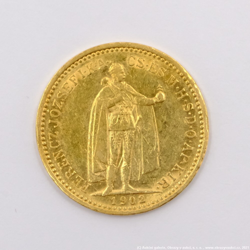.. - Rakousko Uhersko zlatá 10 Koruna 1902 K.B. uherská. Zlato 900/1000, hrubá hmotnost mince 3,387g