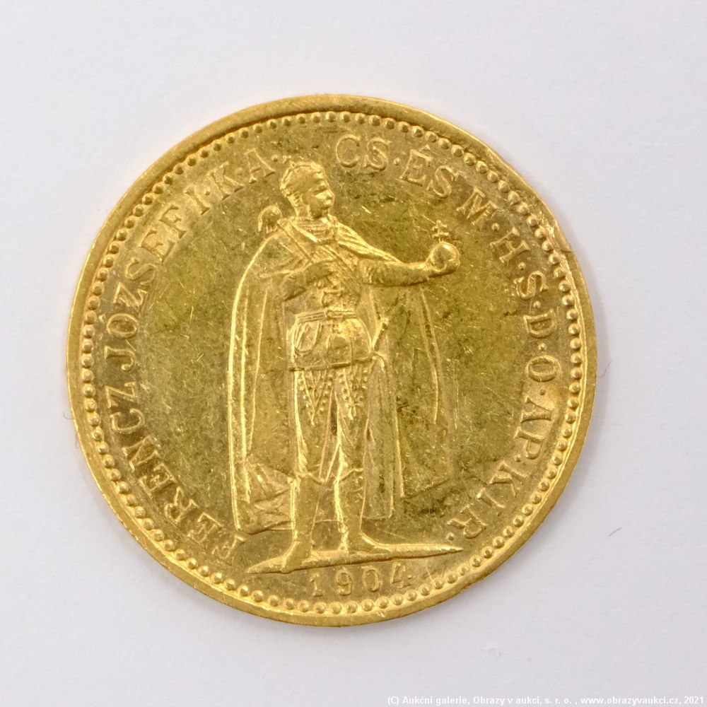 .. - Rakousko Uhersko zlatá 10 Koruna 1904 K.B. uherská. Zlato 900/1000, hrubá hmotnost mince 3,387g