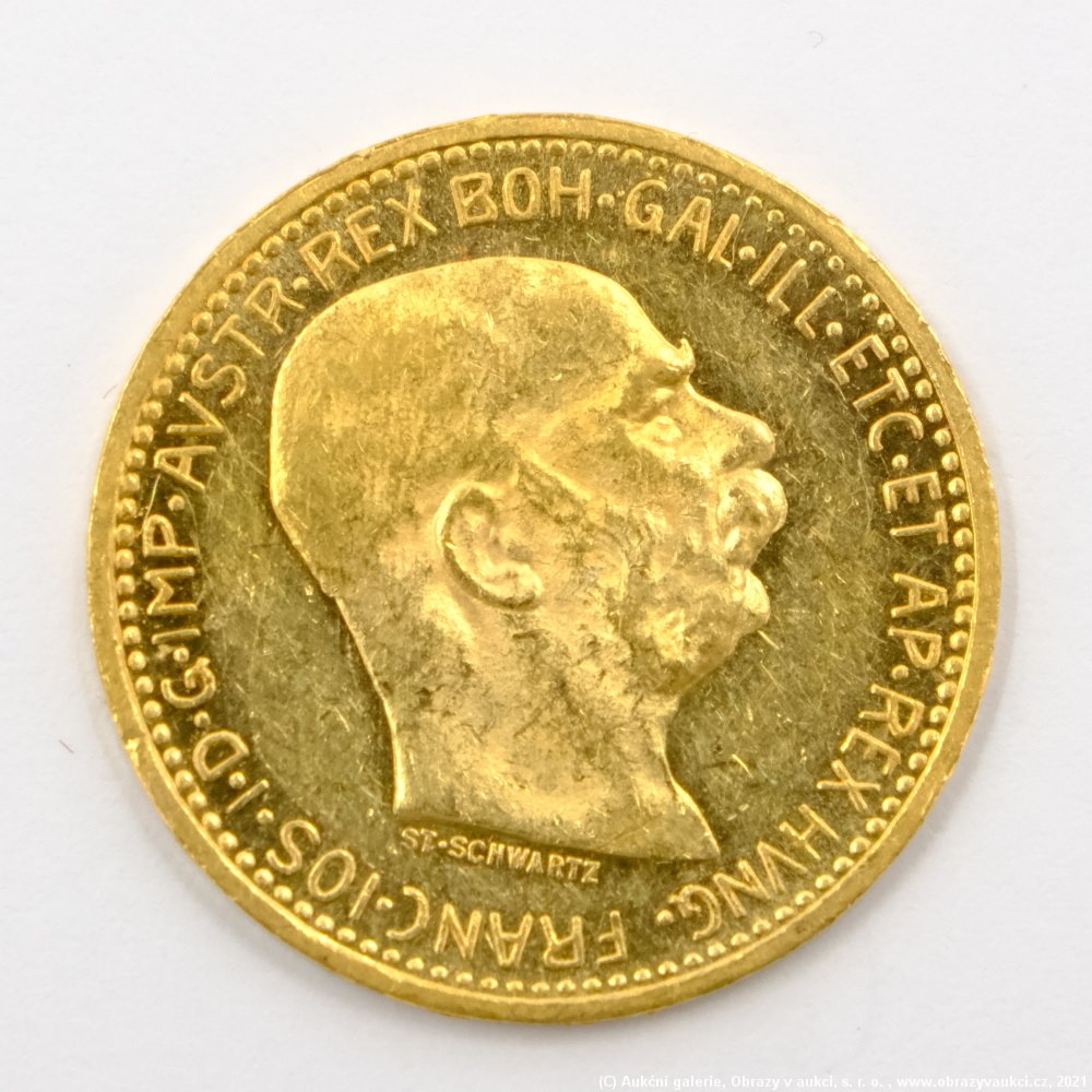 .. - Rakousko Uhersko zlatá 10 Koruna 1910 rakouská. Zlato 900/1000, hrubá hmotnost mince 3,387g