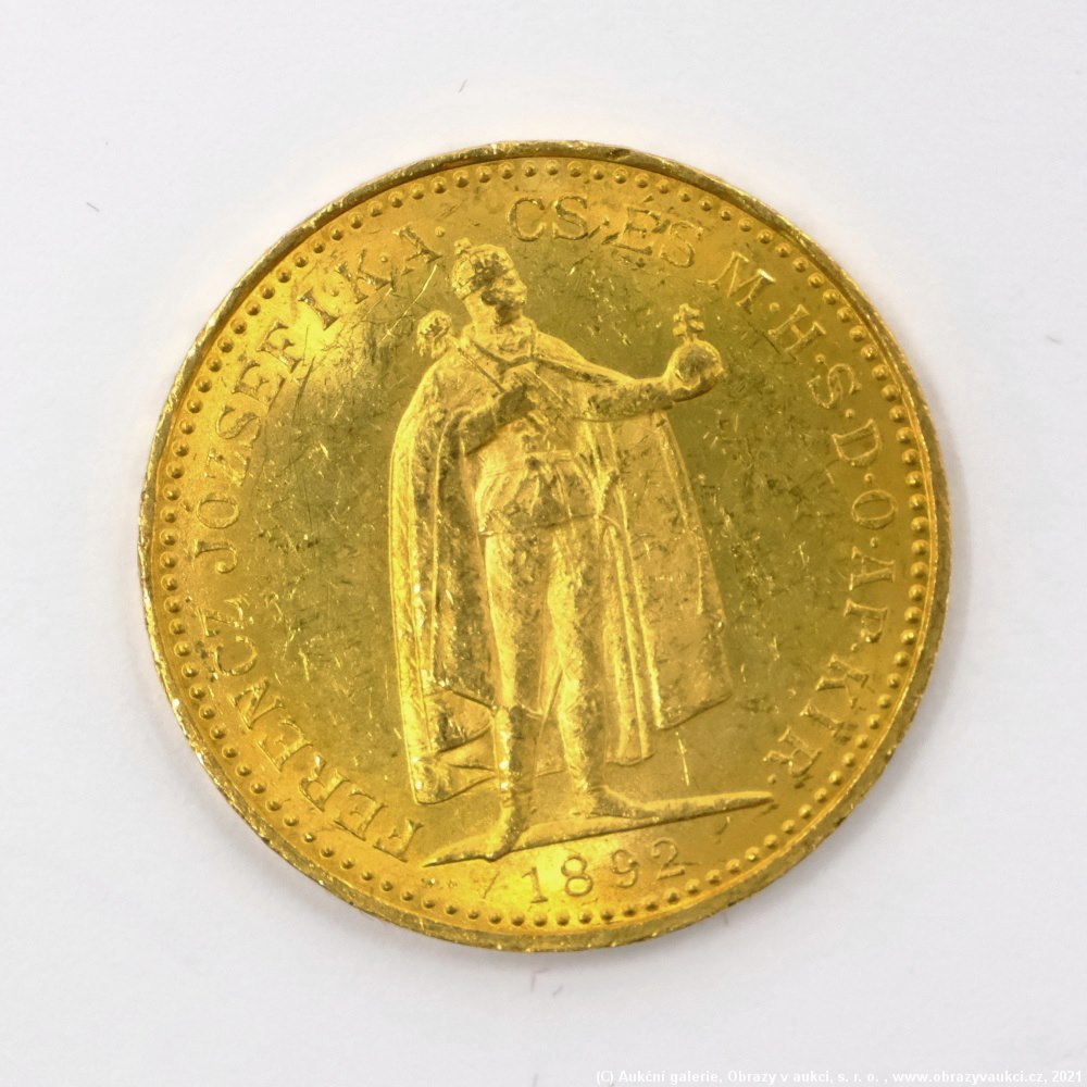 .. - Rakousko Uhersko zlatá 20 Koruna 1892 K.B. uherská. Zlato 900/1000, hrubá hmotnost mince 6,78g