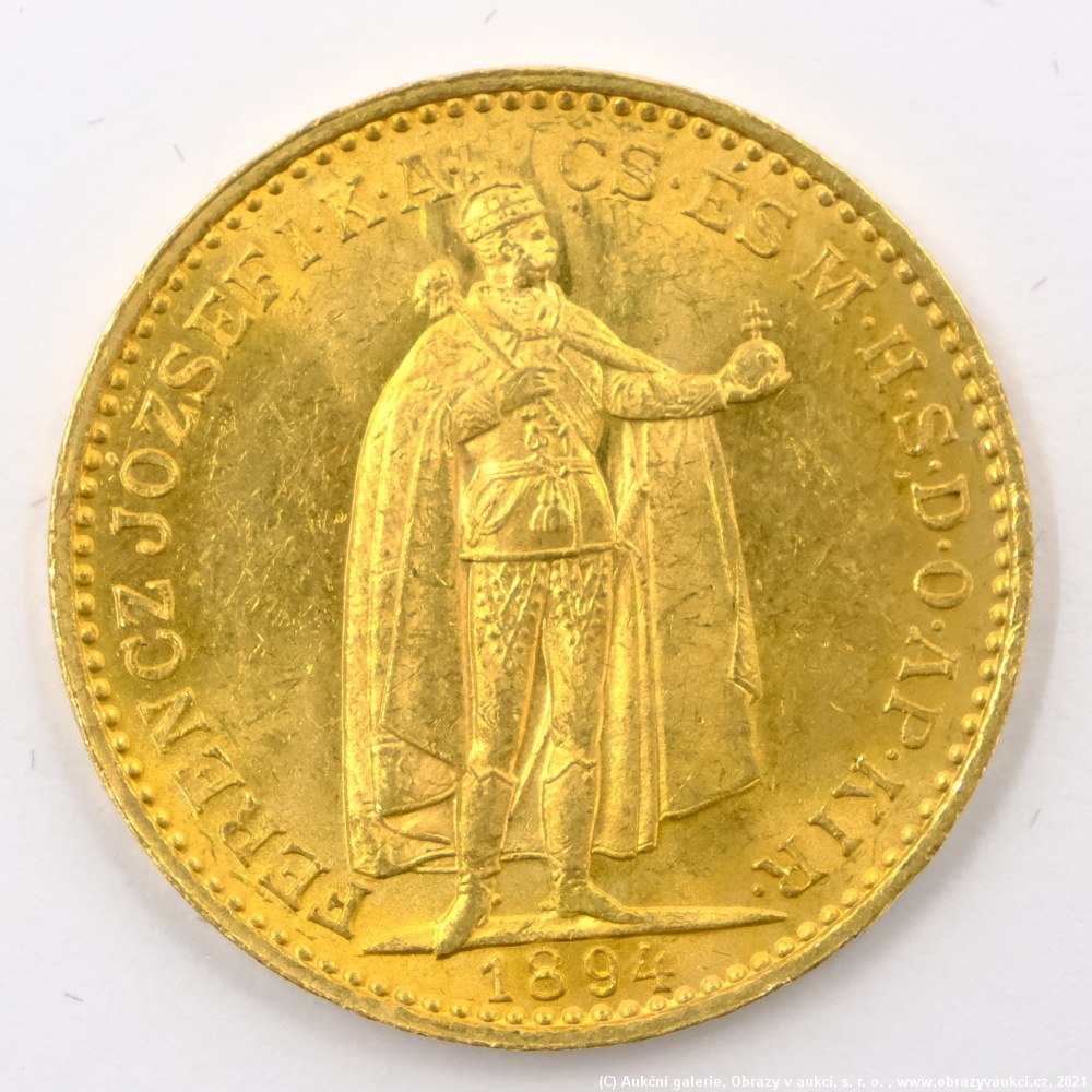 .. - Rakousko Uhersko zlatá 20 Koruna 1894 K.B. uherská. Zlato 900/1000, hrubá hmotnost mince 6,78g