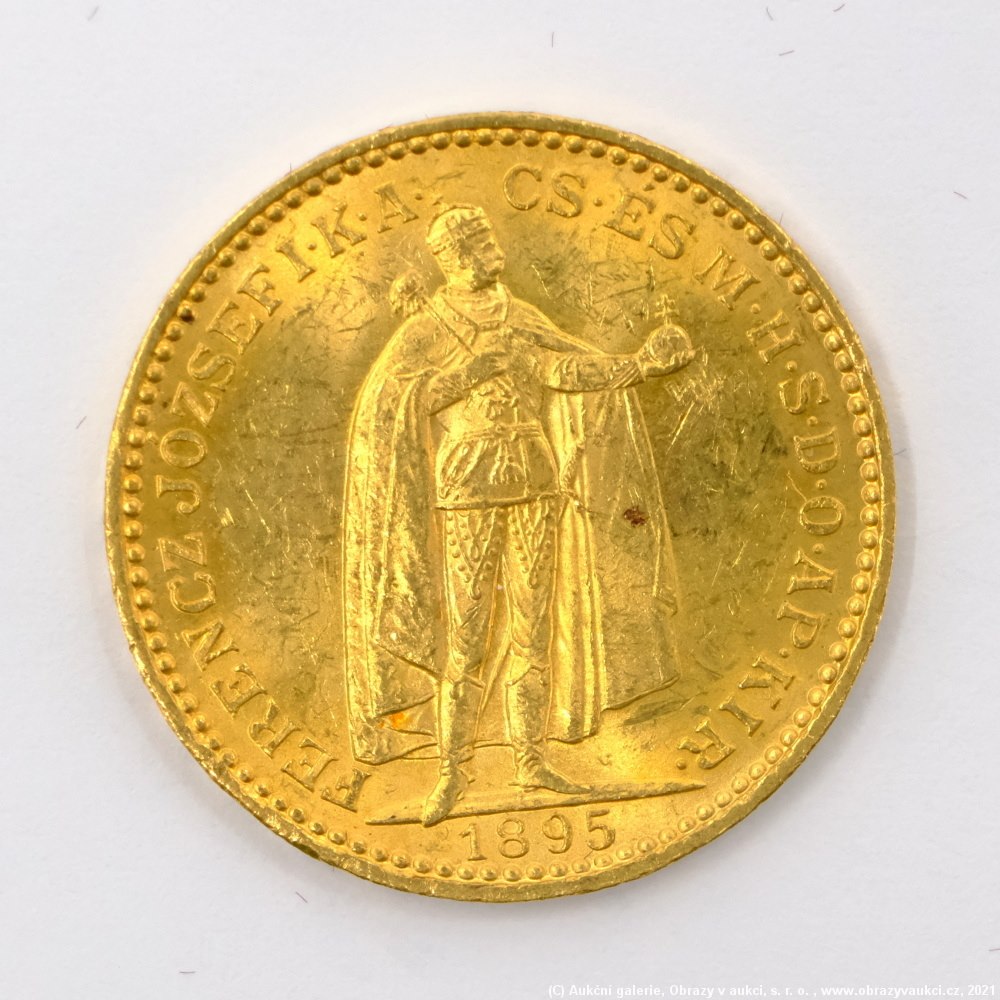 .. - Rakousko Uhersko zlatá 20 Koruna 1895 K.B. uherská. Zlato 900/1000, hrubá hmotnost mince 6,78g