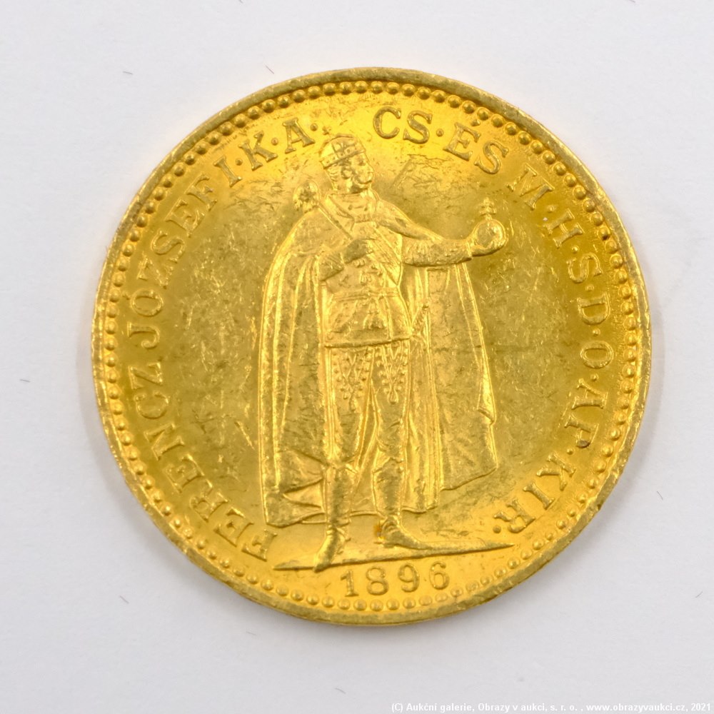 .. - Rakousko Uhersko zlatá 20 Koruna 1896 uherská. Zlato 900/1000, hrubá hmotnost mince 6,78g
