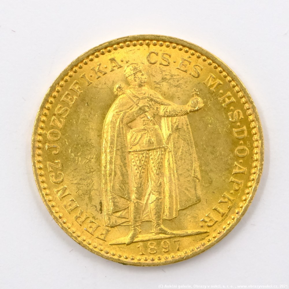 .. - Rakousko Uhersko zlatá 20 Koruna 1897 uherská. Zlato 900/1000, hrubá hmotnost mince 6,78g