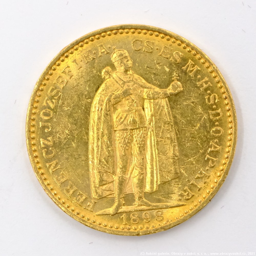 .. - Rakousko Uhersko zlatá 20 Koruna 1898 uherská. Zlato 900/1000, hrubá hmotnost mince 6,78g