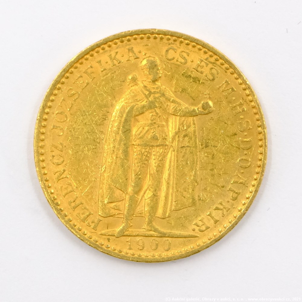 .. - Rakousko Uhersko zlatá 20 Koruna 1900 uherská. Zlato 900/1000, hrubá hmotnost mince 6,78g