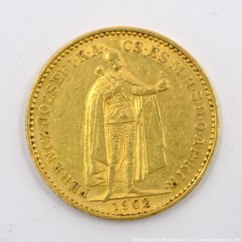 .. - Rakousko Uhersko zlatá 20 Koruna 1902 uherská. Zlato 900/1000, hrubá hmotnost mince 6,78g