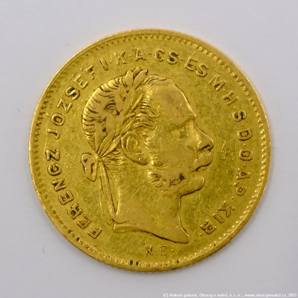 .. - Rakousko Uhersko zlatý 4 zlatník/10frank 1876 uherský. Zlato 900/1000, hrubá hmotnost mince 3,226g