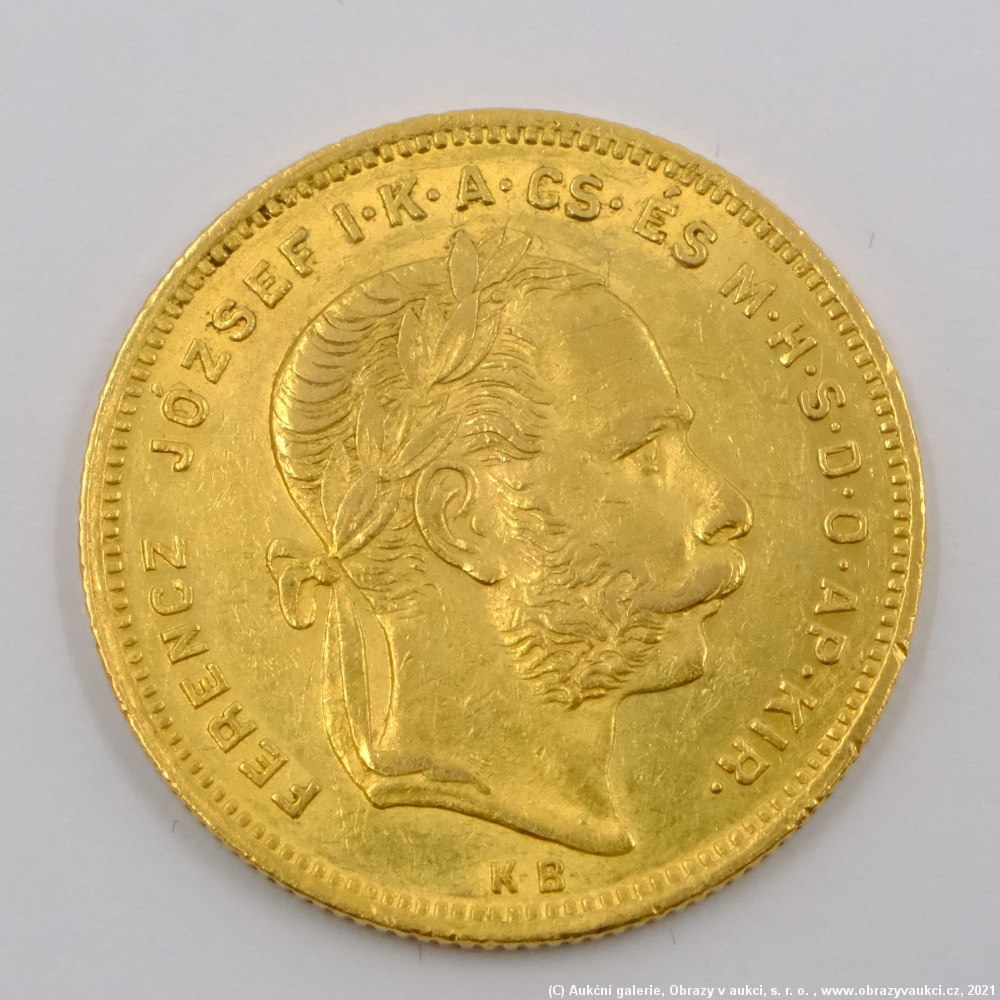 .. - Rakousko Uhersko zlatý 8 zlatník/20frank 1875 uherský. Zlato 900/1000, hrubá hmotnost mince 6,452g