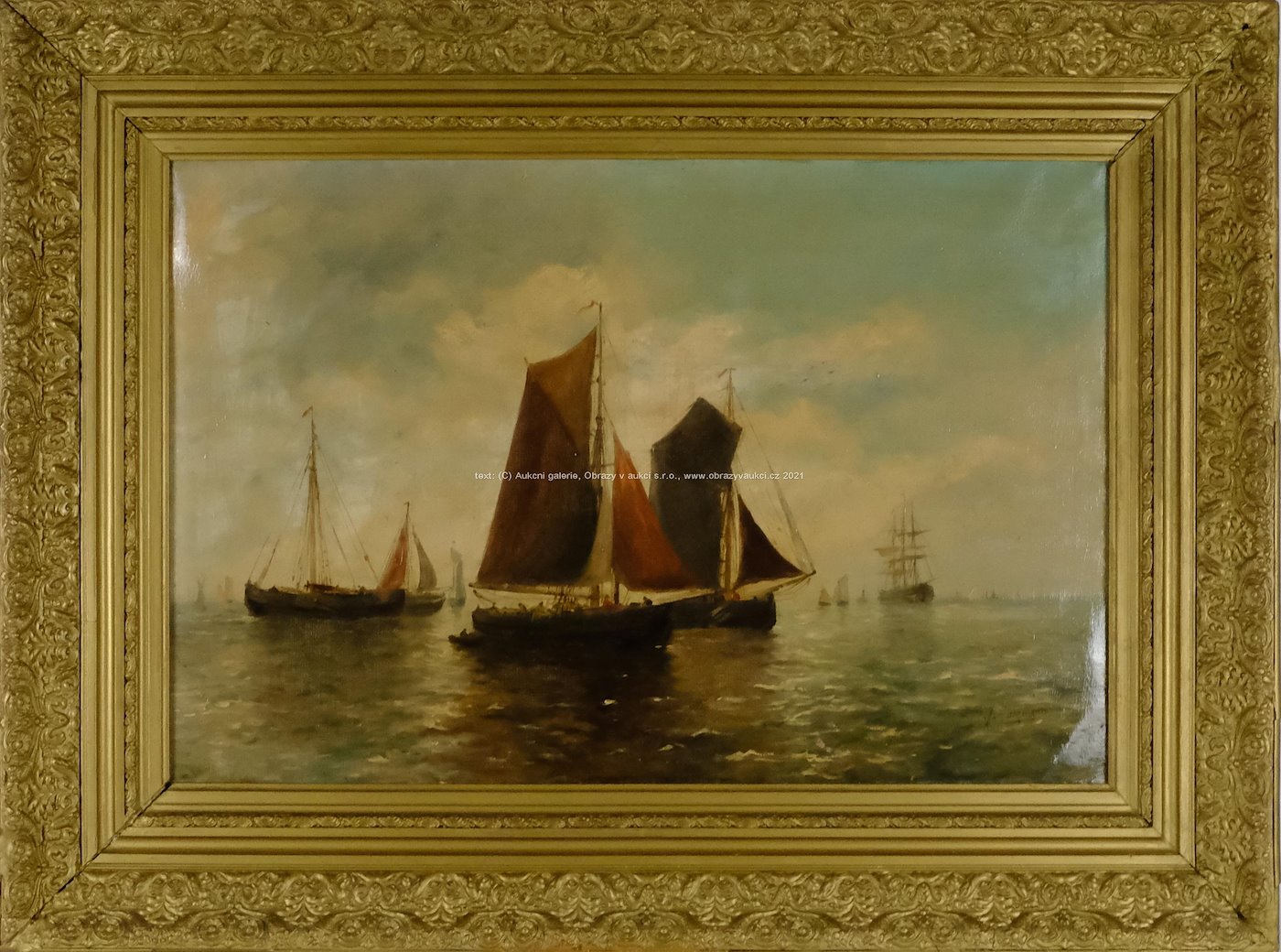 holandský malíř 19.století - Plachetnice na moři