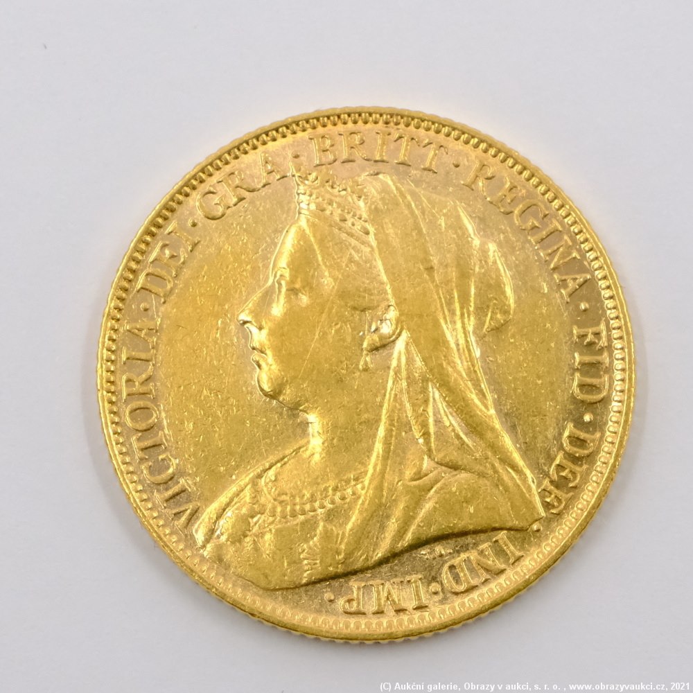 .. - Velká Británie, zlatý Sovereign Victoria Závoj 1899. Zlato 916,7/1000, hrubá hmotnost 7,99g