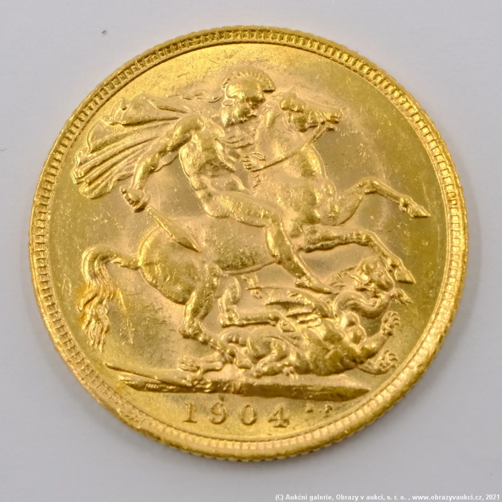.. - Velká Británie, zlatý Sovereign EDWARD VII. 1904. Zlato 916,7/1000, hrubá hmotnost 7,99g