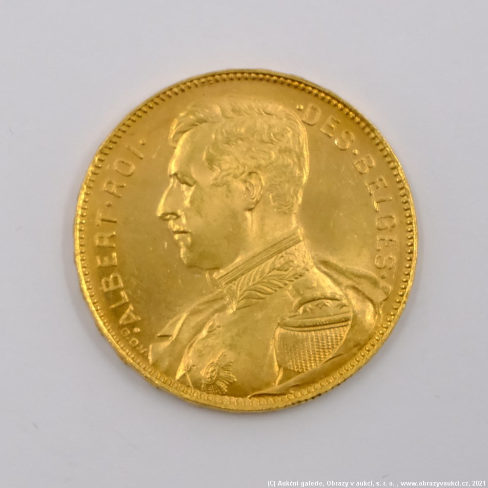 .. - Belgie, zlatý 20 frank ALBERT I. 1914. Zlato 900/1000, hrubá hmotnost 6,45g