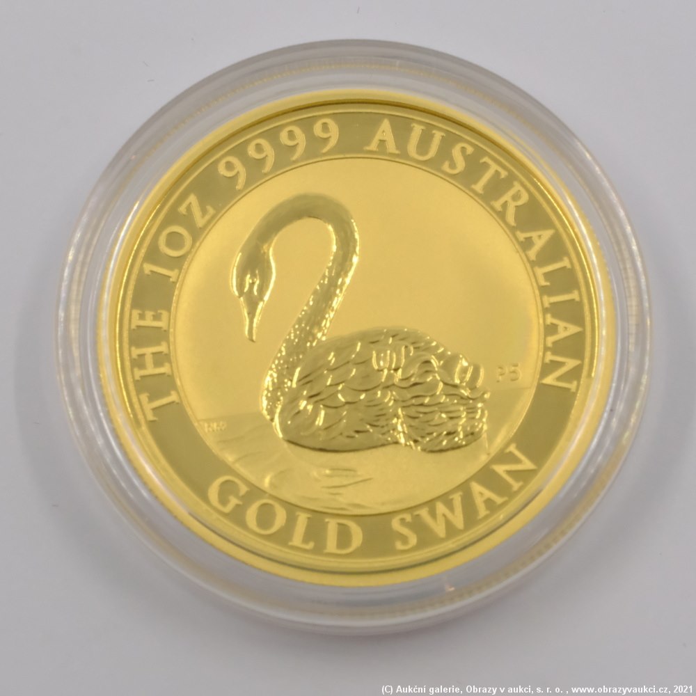 .. - Zlatá  1Uncová mince 100 AUD LABUŤ Austrálie. Zlato 999,9/1000, hrubá hmotnost 31,15g