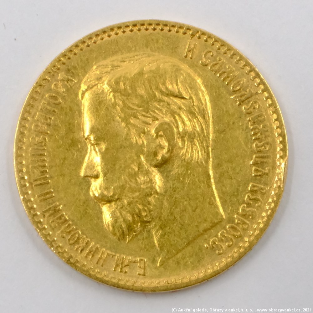 .. - Zlatý 5 Rubl 1898 Carské Rusko. Zlato 900/1000, hrubá hmotnost 4,3013g