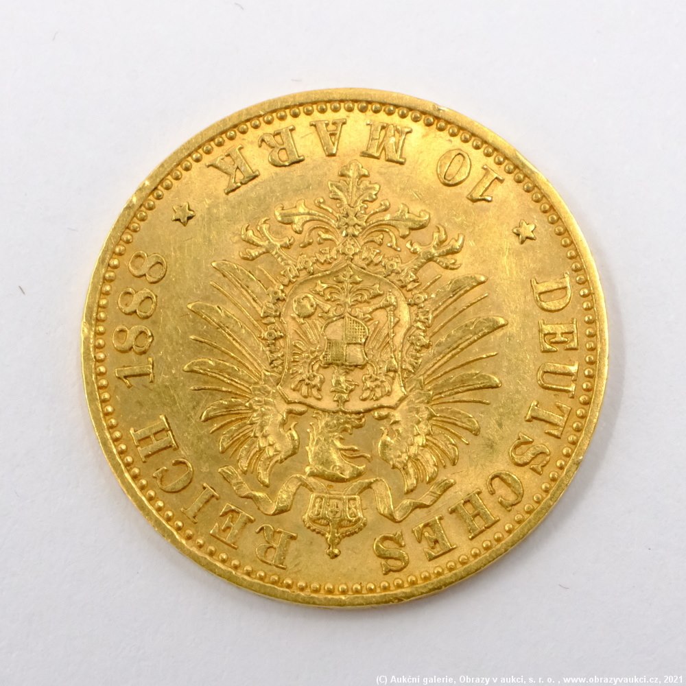.. - Zlatá 10 Marka 1888 A císař Friedrich III. Zlato 900/1000, hrubá hmotnost 3,982g