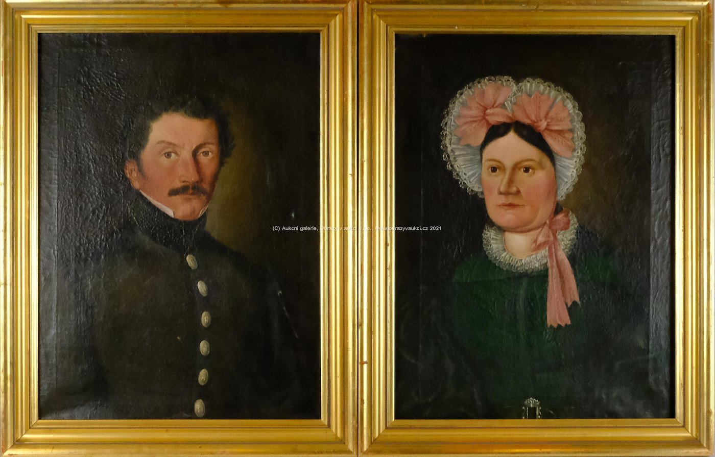 středoevropský malíř 19. stol. - Párové obrazy - Portrét ženy a muže