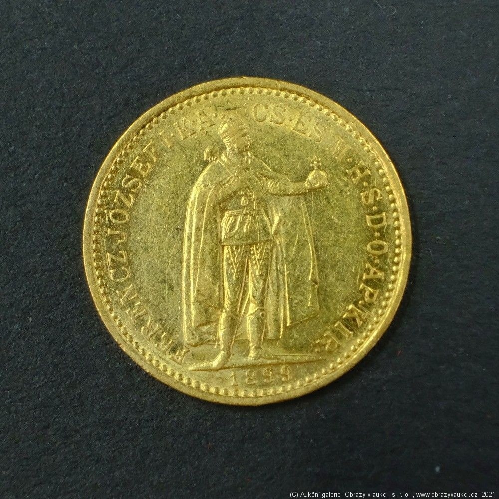 Neznámý autor - Rakousko Uhersko zlatá 10 Koruna 1899 K.B. uherská. Zlato 900/1000, hrubá hmotnost mince 3,387g