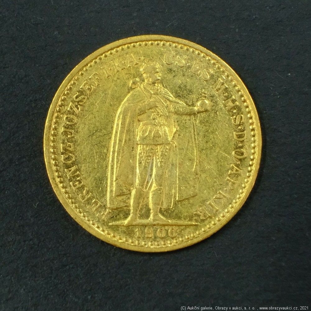 Neznámý autor - Rakousko Uhersko zlatá 10 Koruna 1900 K.B. uherská. Zlato 900/1000, hrubá hmotnost mince 3,387g