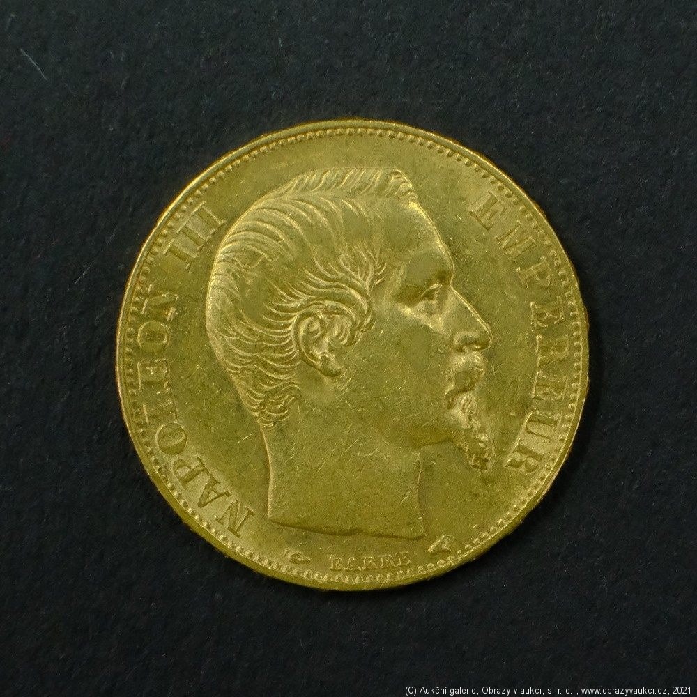 Neznámý autor - Francie zlatý 20 frank NAPOLEON III. 1854 A. Zlato 900/1000, hrubá hmotnost 6,45g